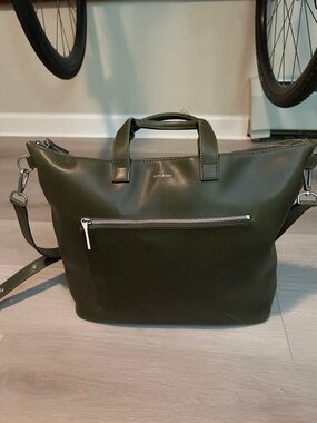 Matt & Nat Olive Green Messenger Tote with Front Zip Pocket